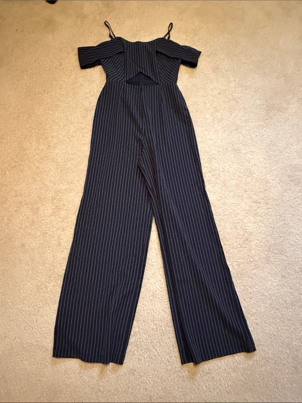 Forever 21 Striped Black Wide-Leg Jumpsuit with cutout
